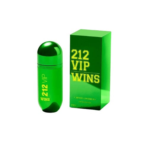 A green bottle of 212 VIP Wins Women Eau de Parfum by Carolina Herrera, with a matching green box in the background.
212 VIP Wins Women Eau de Parfum by Carolina Herrera is a limited edition scent designed for women who live to stand out. Lush, green, and seductive, this fragrance combines freshness with intensity, perfect for winners who never go unnoticed. This 100% authentic imported tester gives you luxury, performance, and originality at unbeatable value.