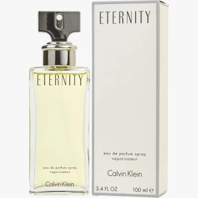 A box and bottle of Eternity Eau de Parfum by Calvin Klein for women, with the product name and Calvin Klein branding visible.
Eternity Eau de Parfum by Calvin Klein is a timeless floral fragrance that blends lush botanicals with soft woods and sensual musk. It's designed for the woman who values elegance, tradition, and emotional depth. This 100% authentic imported tester offers the same sophisticated essence without the luxury price tag.