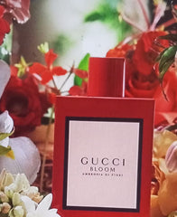 Gucci Bloom perfume bottle with flowers in the background
Gucci Bloom Ambrosia di Fiori Eau de Parfum is a deeper, more luxurious interpretation of the original Bloom. This bold floral blends rare blossoms with elegant powdery undertones perfect for the confident woman who seeks a more intense, expressive signature scent. This 100% authentic imported tester delivers true Gucci quality at unbeatable price.