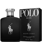 A boxed bottle of Polo Black By Ralph Lauren EDT, with the brand's horse logo visible on the packaging.
Polo Black Eau de Toilette by Ralph Lauren is a daring blend of vibrant citrus, icy mango, and deep woody accords. Crafted for the contemporary man who embraces life with style and swagger, this fragrance offers both freshness and strength in one sleek bottle. Experience luxury, power, and performance without the luxury price tag with our 100% authentic imported tester.