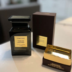 Tom Ford Tuscan Leather perfume bottles on a table with a blurred background
Tom Ford Tuscan Leather Eau de Parfum is a rich and opulent scent that blends leather, spices, and woods for an unmistakable aura of luxury. This 100% authentic imported tester offers premium quality, longevity, and projection at an unbeatable price.