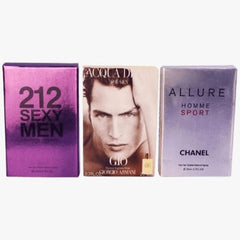 Pack of 3 Pocket Perfume (212 Sexy Men – Aqcua Di Gio Armani – Allure Home Sport)