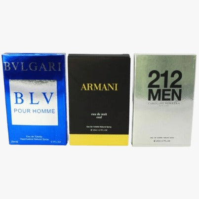 Pack of 3 Pocket Perfume (Bvlgari Pour Homme – Armani Oud – 212 Men)