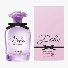Dolce & Gabbana Dolce Peony EDP 75ml perfume bottle with purple peony flower on top, alongside its pink packaging box with the brand and product name.Dolce Peony Eau de Parfum by Dolce &amp; Gabbana is a radiant tribute to the elegance of spring in bloom. With delicate peony, juicy fruits, and warm musk, it captures the essence of femininity with a playful yet refined touch. This 100% authentic imported tester delivers Dolce luxury and lasting freshness without the premium price tag.