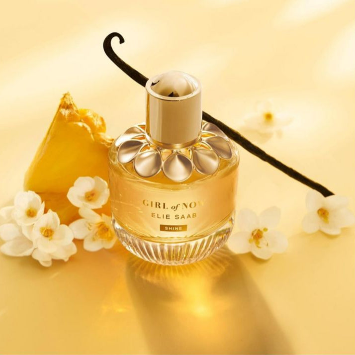 Perfume bottle labeled 'Girl of No' by Elie Saab with vanilla bean and flowers on a yellow background
Girl of Now Eau de Parfum by Elie Saab is a glowing celebration of vibrant femininity infused with sweet fruits, rich florals, and warm gourmand notes. It’s designed for the confident woman who loves to stand out with grace. This 100% authentic imported tester brings you the signature Elie Saab luxury at a smart price point.