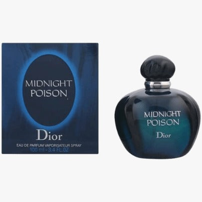 Dior Midnight Poison EDP 100ml perfume bottle and packaging, black and blue color scheme with the brand and product name displayed.
Midnight Poison Eau de Parfum by Dior is a powerful and enigmatic scent.&nbsp;Wrapped in rich florals, deep woods, and warm ambers, it’s designed for the bold and confident woman who thrives under moonlight. This 100% authentic imported tester delivers the signature sophistication of Dior with irresistible depth and charm.